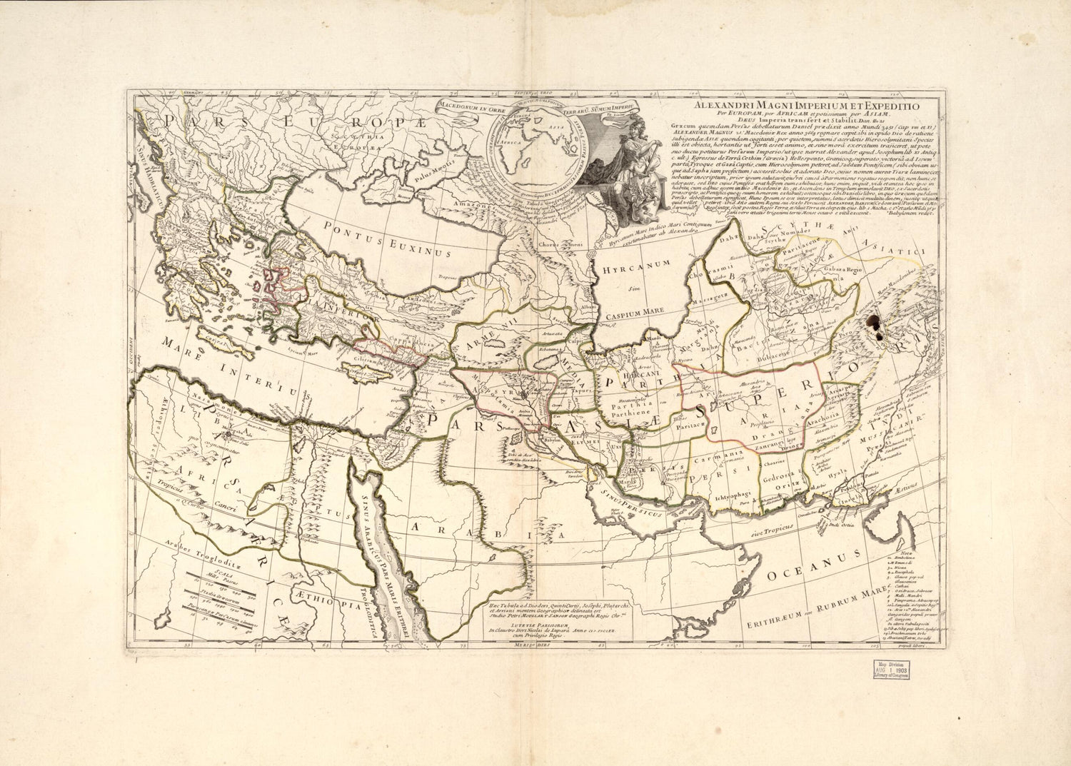 This old map of Alexandri Magni Imperium Et Expeditio Per Europam, Per Africam Et Potissimum Per Asiam from 1712 was created by Pierre Sanson in 1712