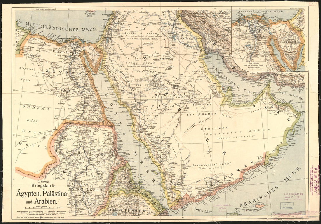 Kriegskarte Von Agypten, Palastina Und Arabien 1900 by Relic Map Company