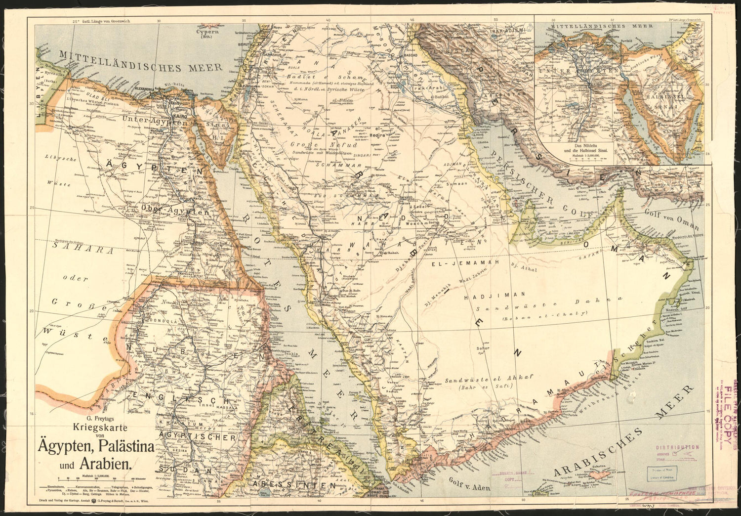 This old map of Kriegskarte Von Agypten, Palastina Und Arabien from 1900 was created by  Freytag Und Berndt, Gustav Freytag in 1900