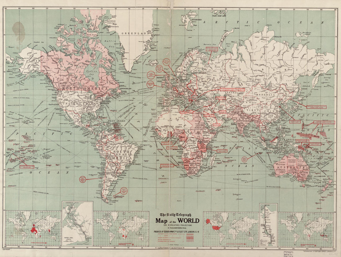 This old map of The Daily Telegraph Map of the World On Mercator&