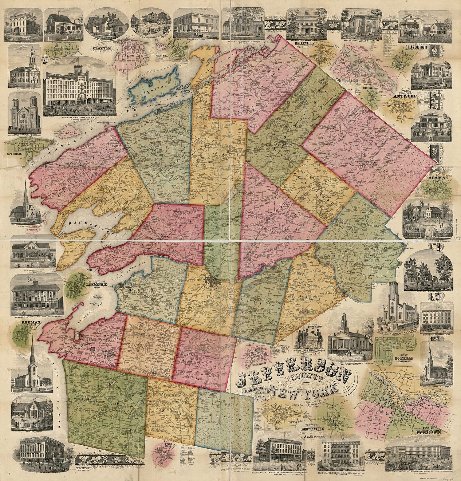 This old map of Jefferson County, New York : from Actual Surveys from 1855 was created by Morris Levey, J. B. Shields, Robert Pearsall Smith in 1855