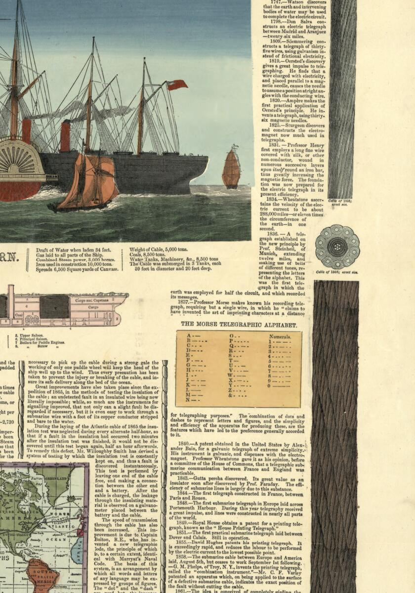 Talegraph Chart Bacon's Chart of the Atlantic Telegraph : Containing a History of ...