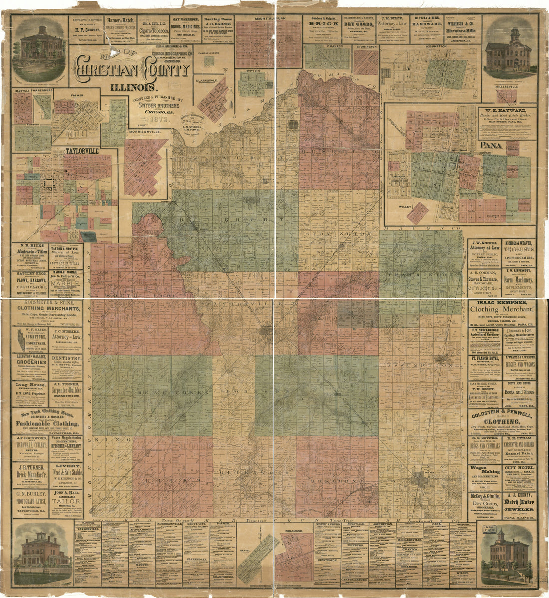 This old map of Map of Christian County, Illinois from 1877 was created by  Snyder Brothers in 1877
