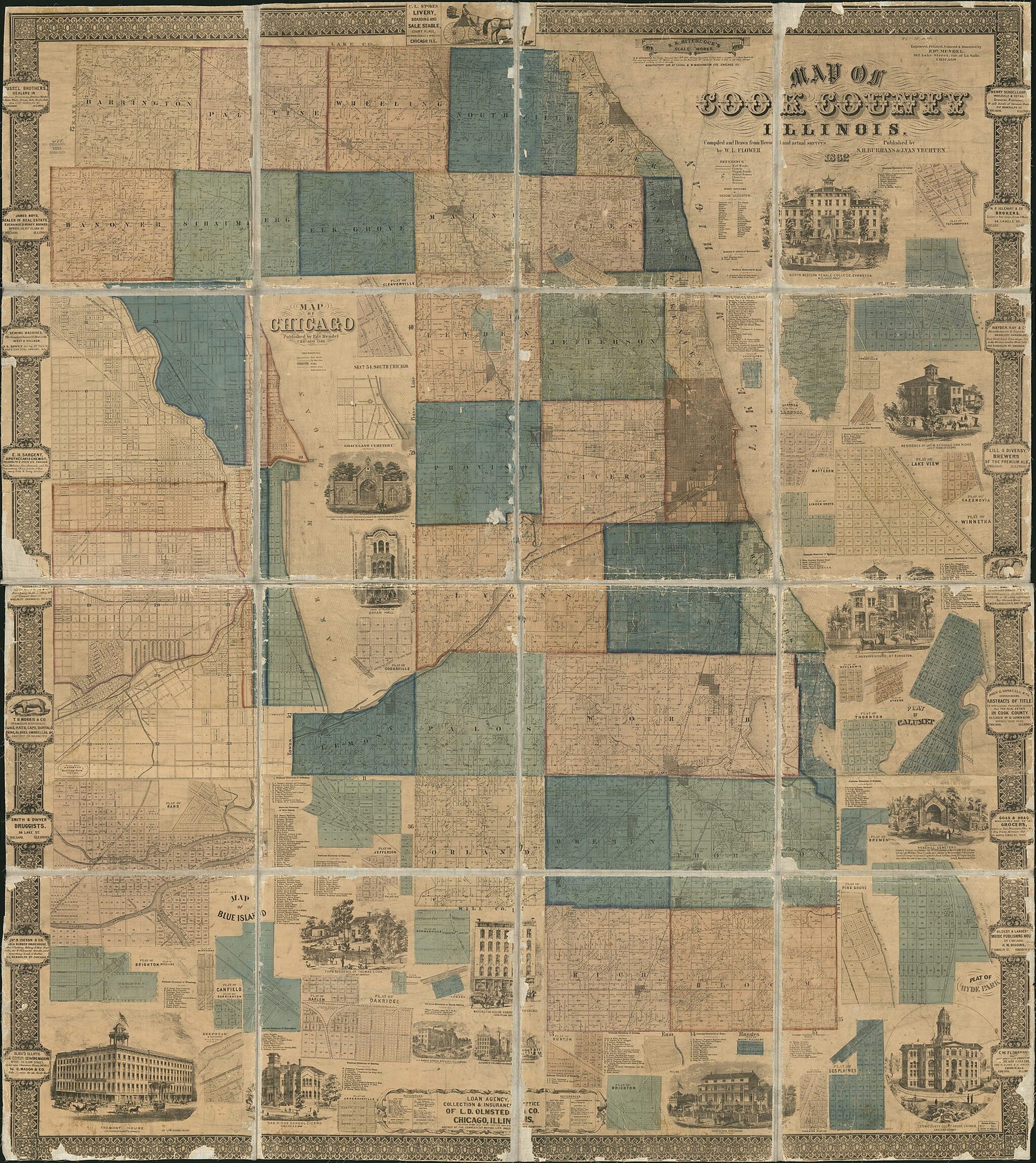 This old map of Map of Cook County, Illinois from 1862 was created by W. L. Flower in 1862
