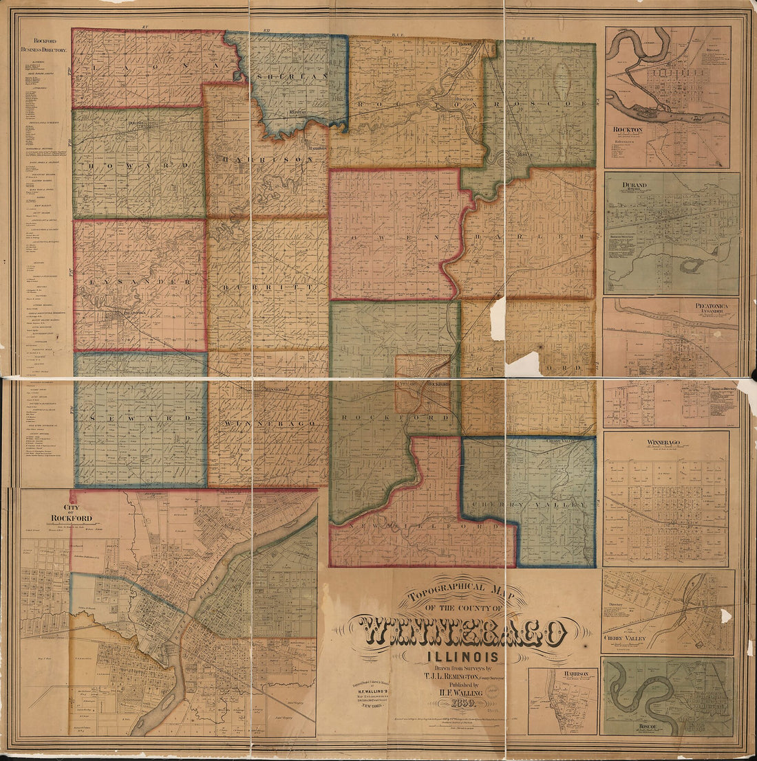 This old map of Topographical Map of the County of Winnebago, Illinois from 1864 was created by T. J. L. Remington, Henry Francis Walling in 1864