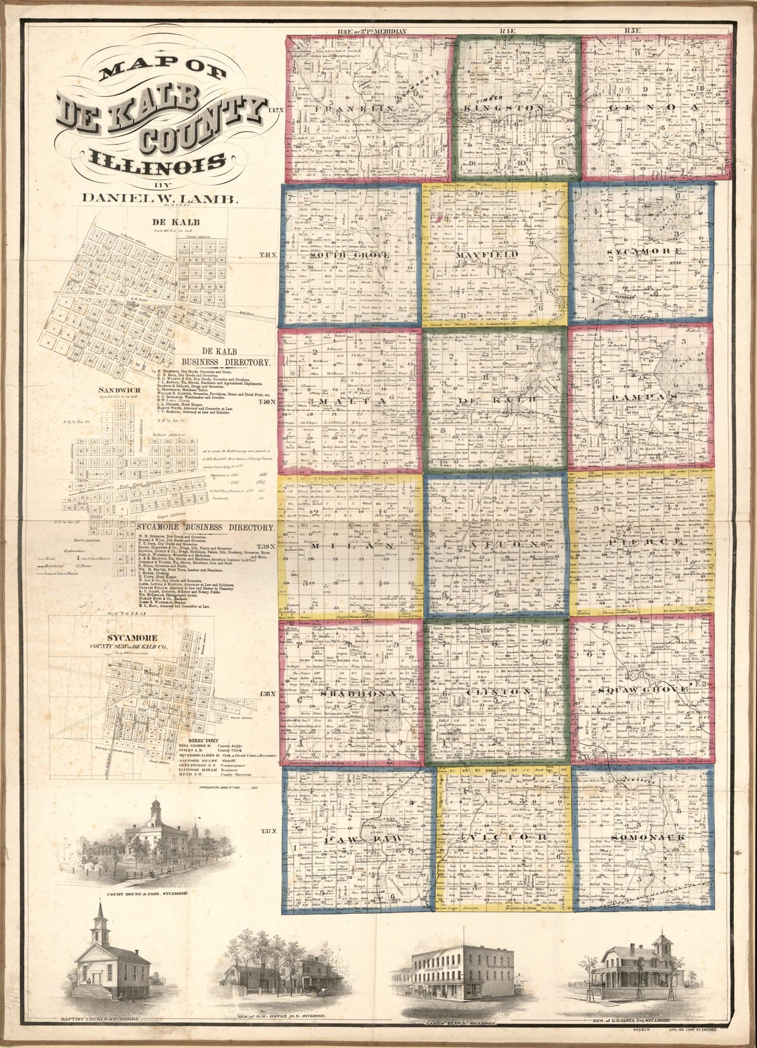 This old map of Map of De Kalb County, Illinois from 1860 was created by Daniel W. Lamb in 1860