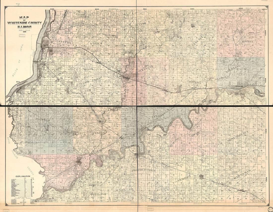 This old map of Map of Whiteside County, Illinois from 1896 was created by Edw. O. Hills in 1896