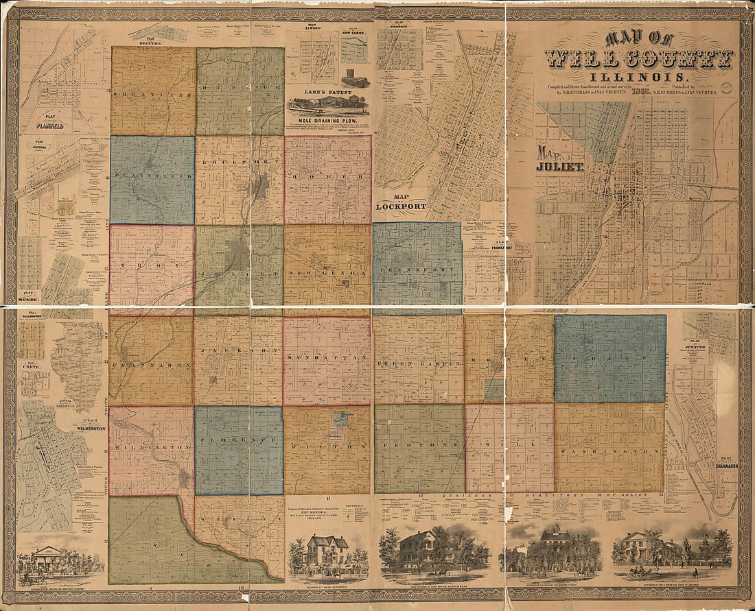 This old map of Map of Will County, Illinois from 1864 was created by S. H. Burhans, Edward Mendel, J. Van Vechten in 1864