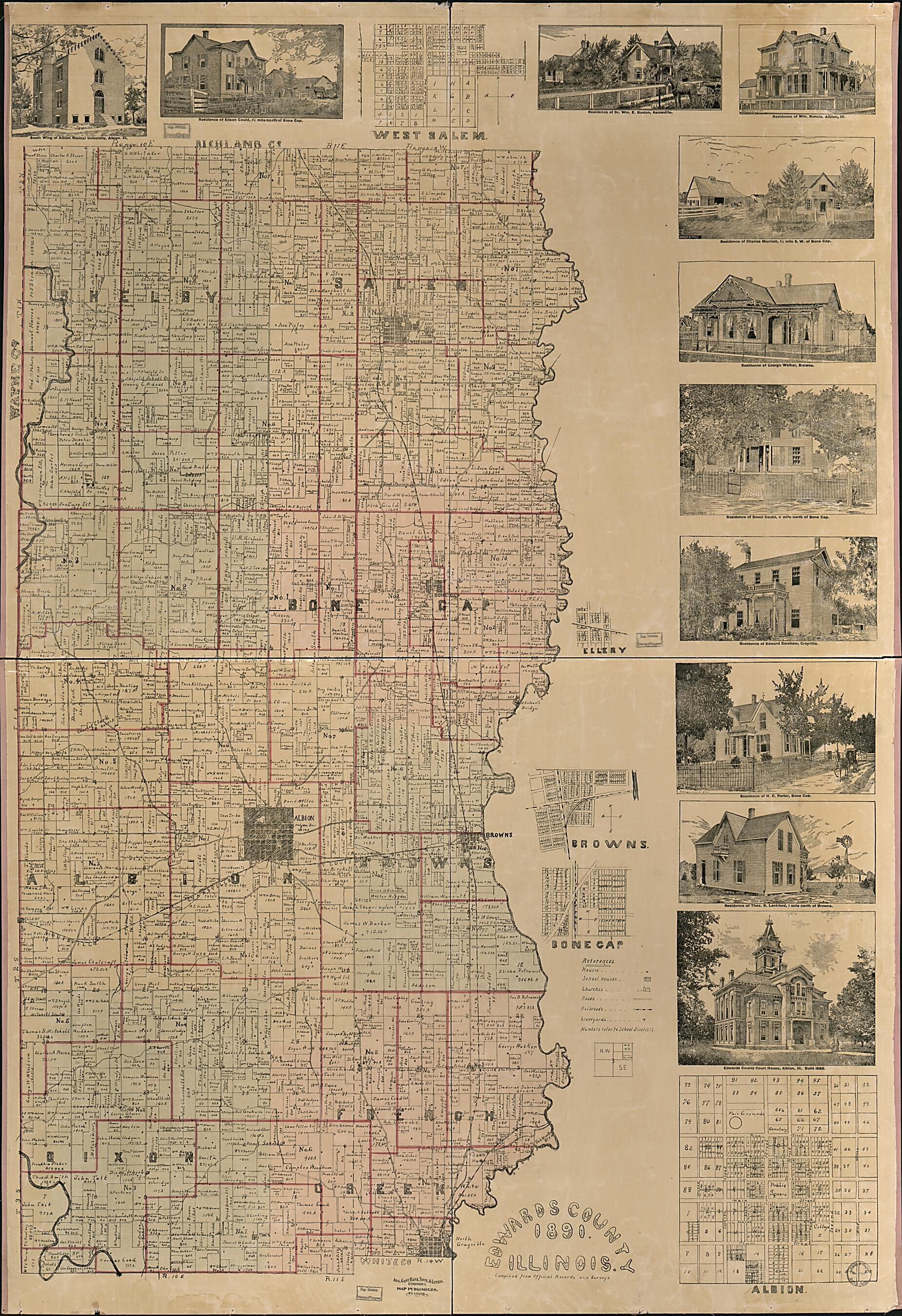 This old map of Edwards County, Illinois from 1891 was created by  August Gast &amp; Co in 1891