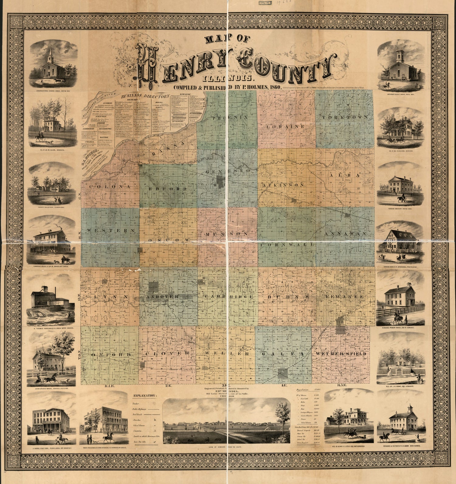 This old map of Map of Henry County, Illinois from 1860 was created by P. Holmes, Edward Mendel in 1860