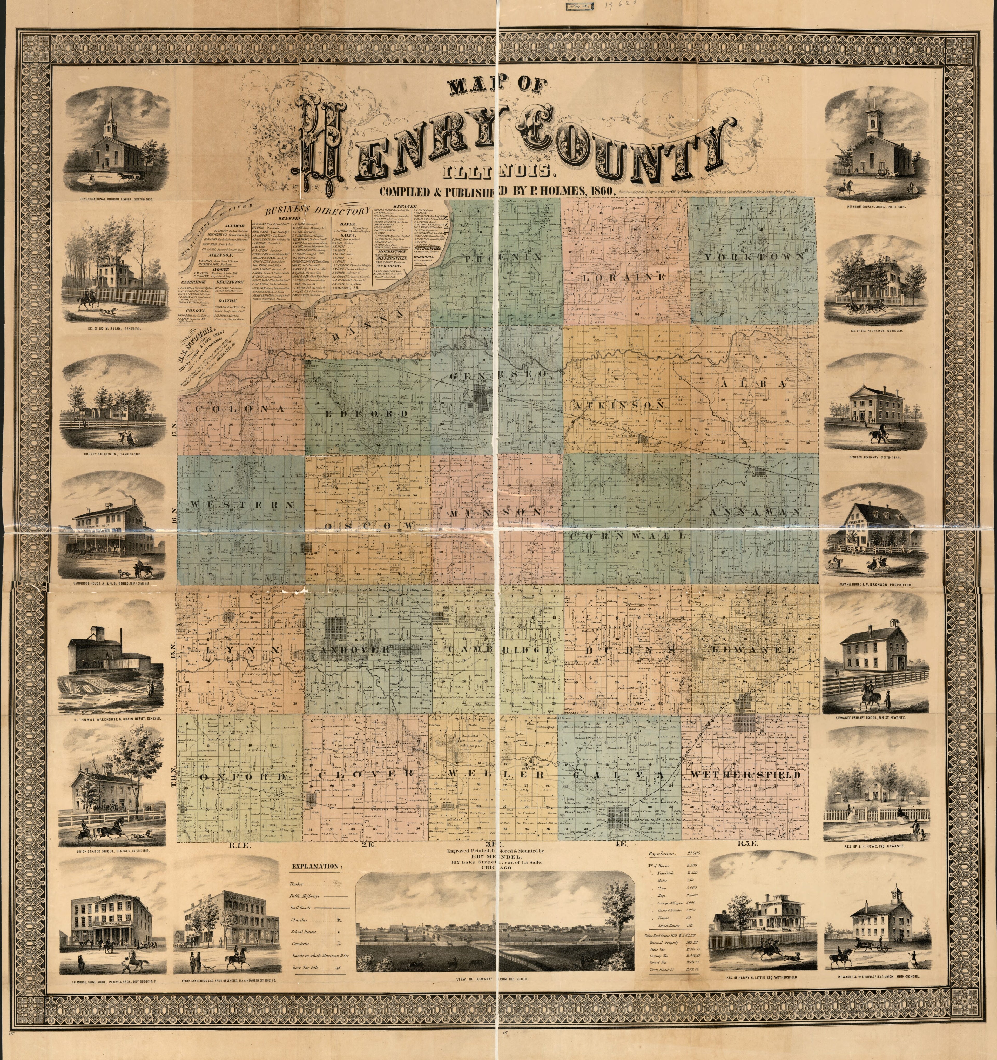 This old map of Map of Henry County, Illinois from 1860 was created by P. Holmes, Edward Mendel in 1860