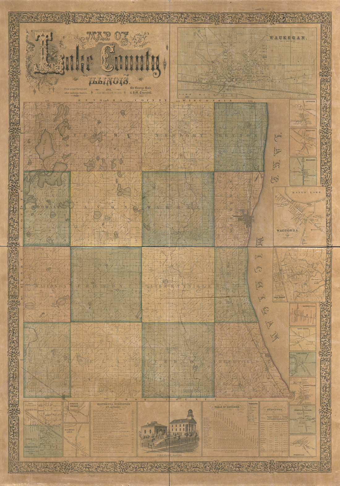 This old map of Map of Lake County, Illinois from 1861 was created by George Hale in 1861