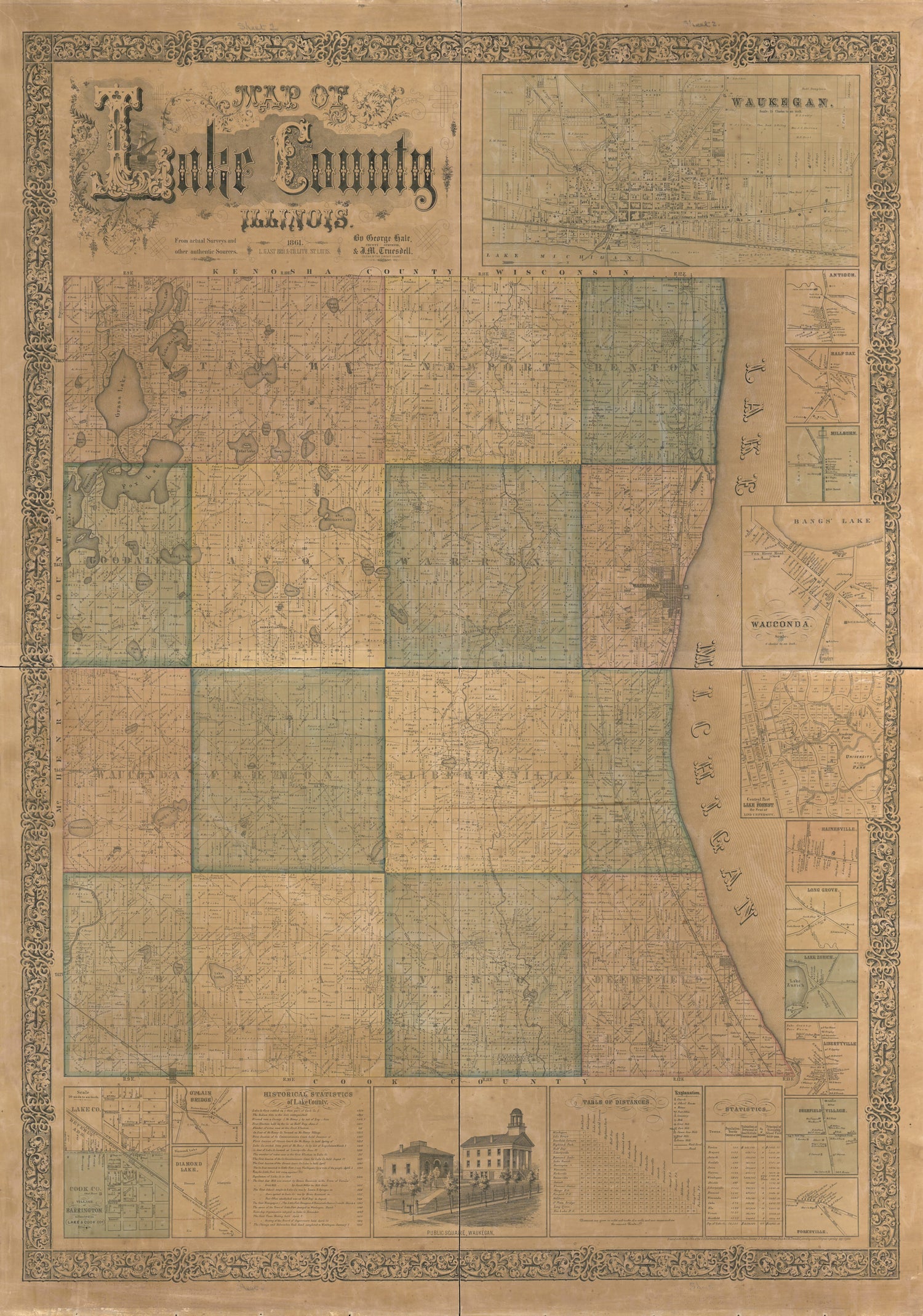 This old map of Map of Lake County, Illinois from 1861 was created by George Hale in 1861