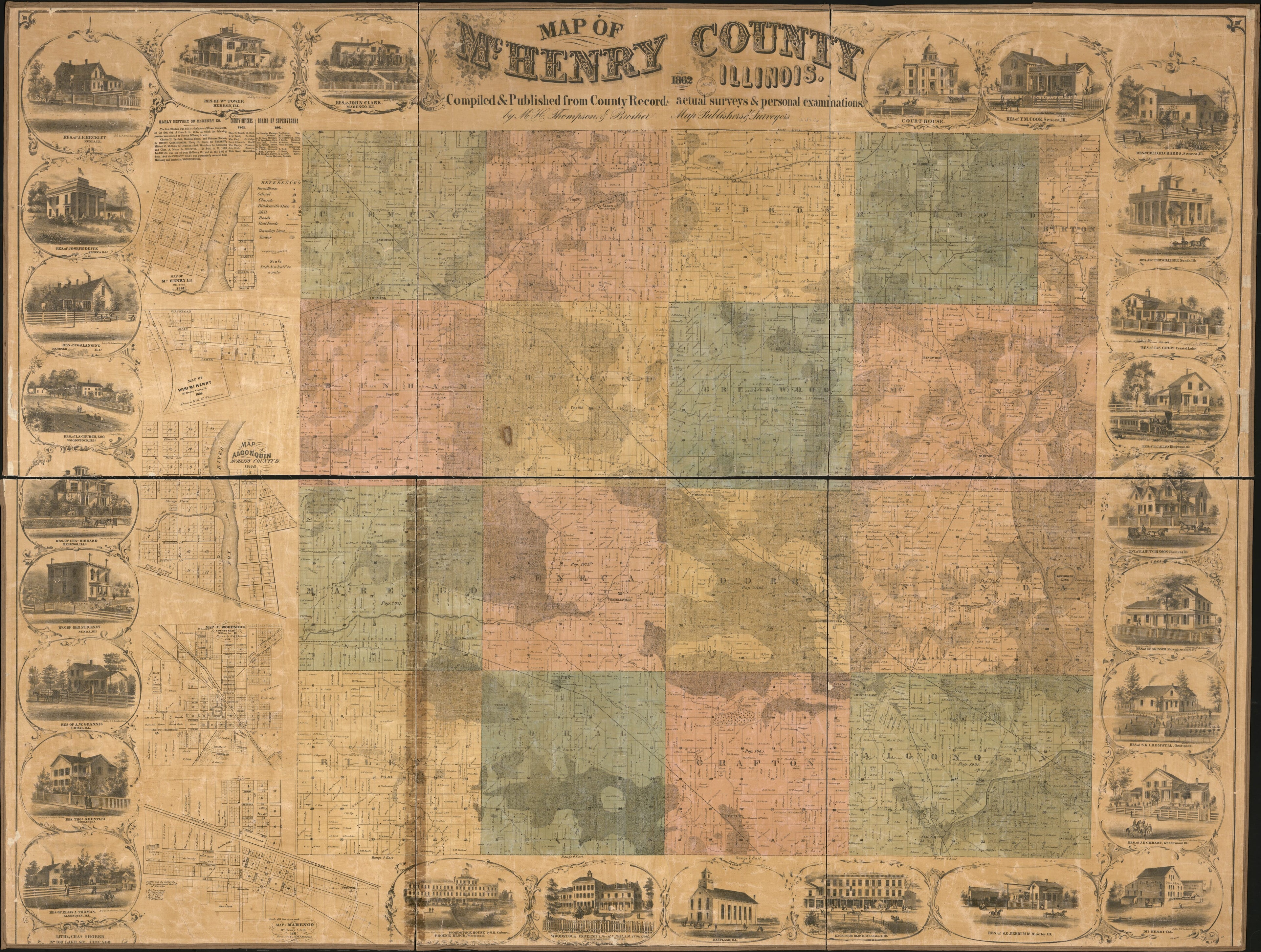 This old map of Map of McHenry County, Illinois from 1862 was created by  M.H. Thompson &amp; Bro in 1862