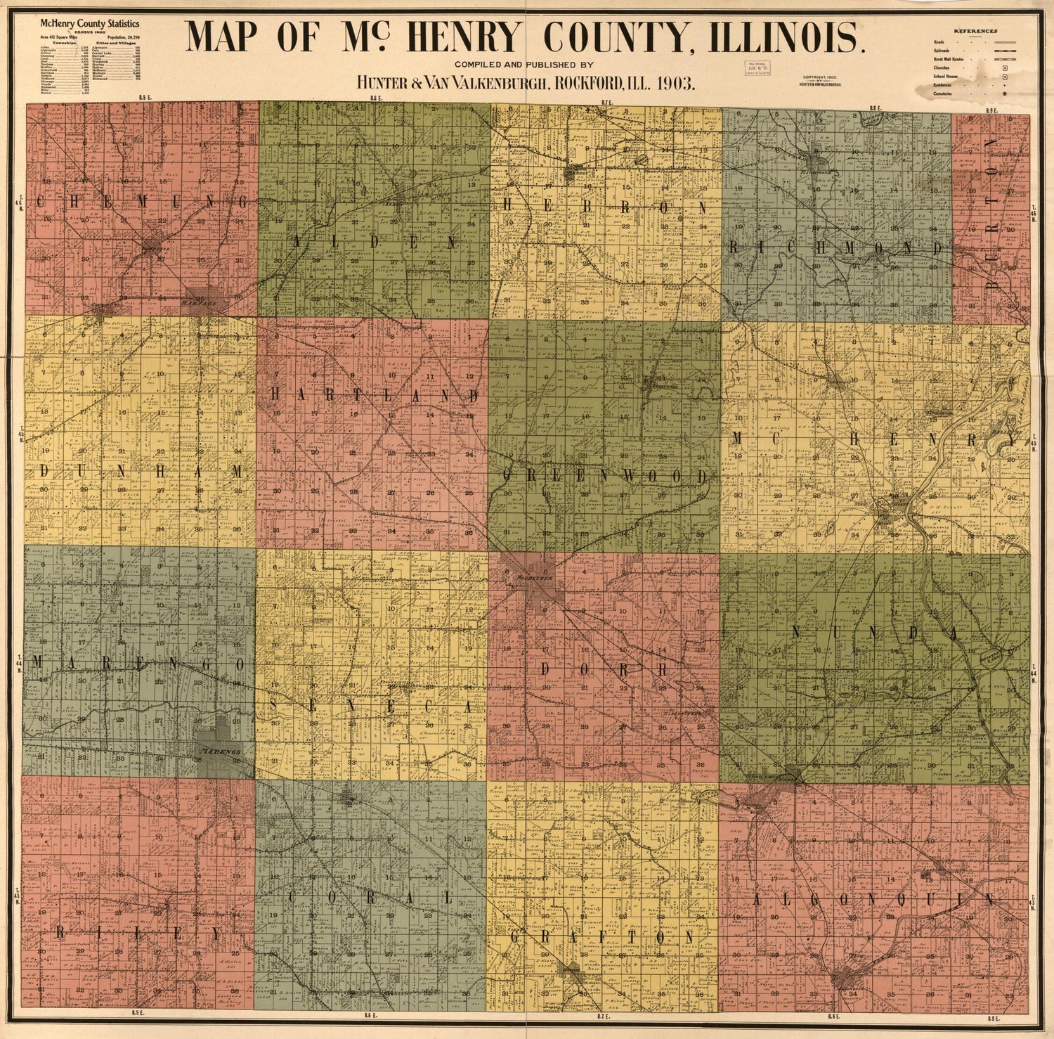 This old map of Map of McHenry County, Illinois from 1903 was created by  Hunter &amp; Van Valkenburgh in 1903