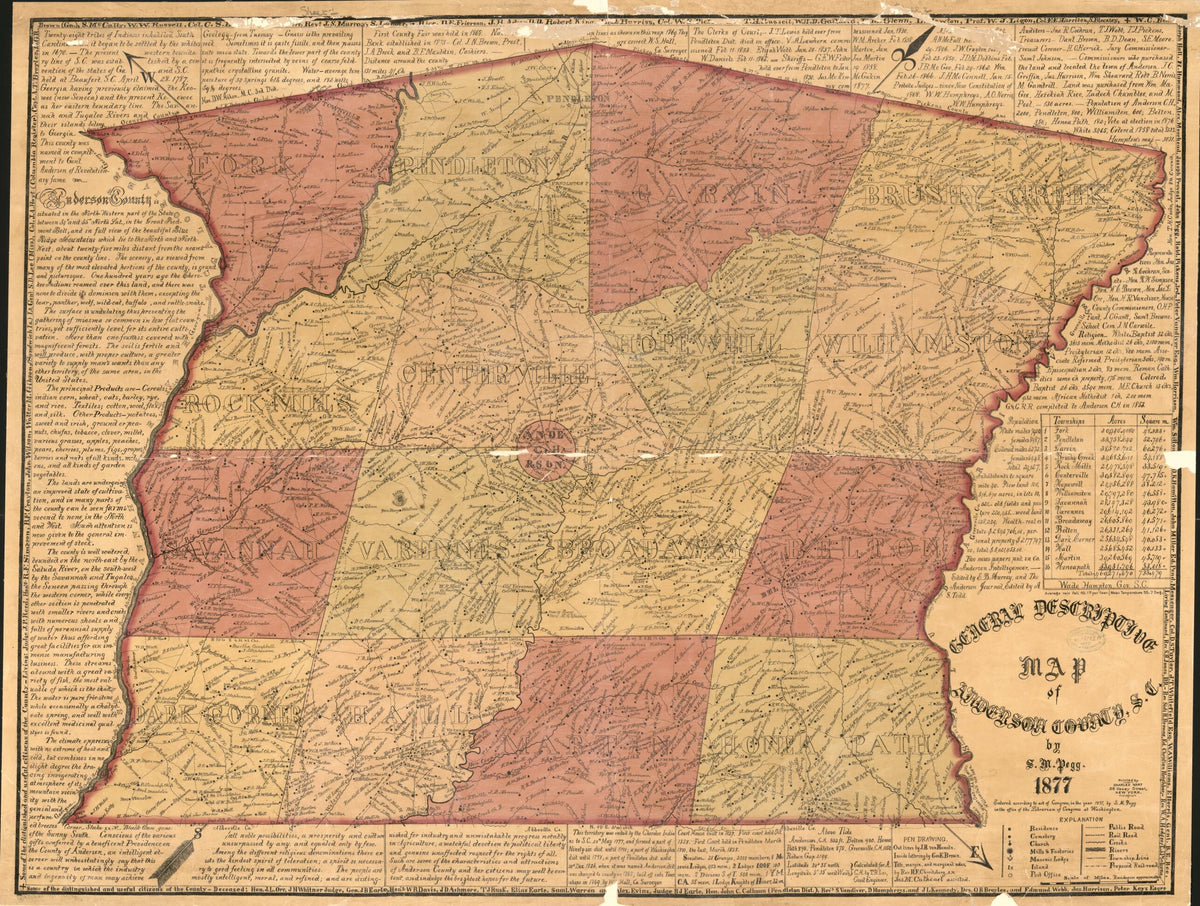 General Descriptive Map of Anderson County, S.C (Descriptive Map of Anderson County, S.C., Map of Anderson County, S.C.) 1877 by Relic Map Company