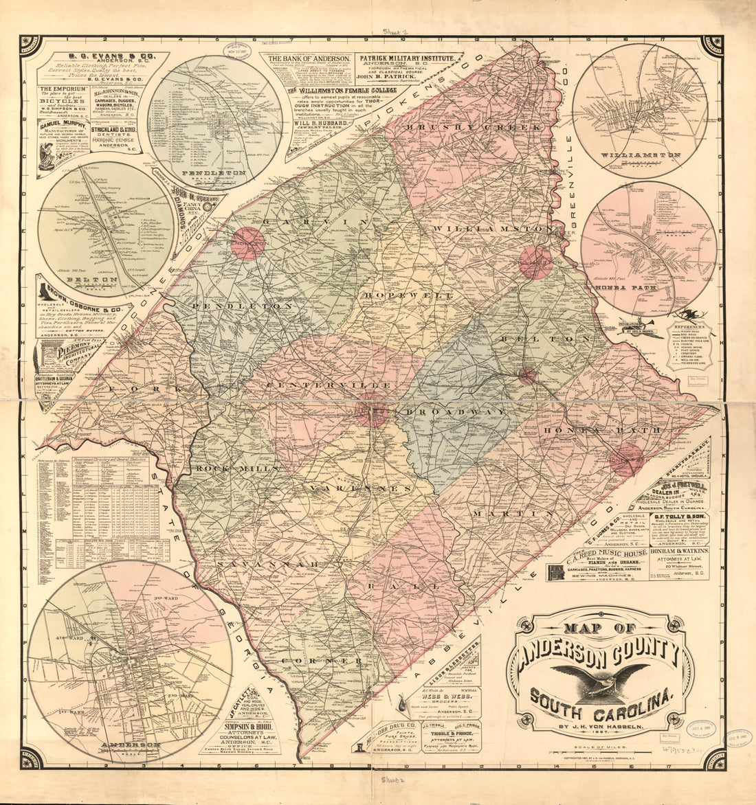 This old map of Map of Anderson County, South Carolina (Anderson County, South Carolina) from 1897 was created by George B. Brown, J. H. Von Hasseln in 1897