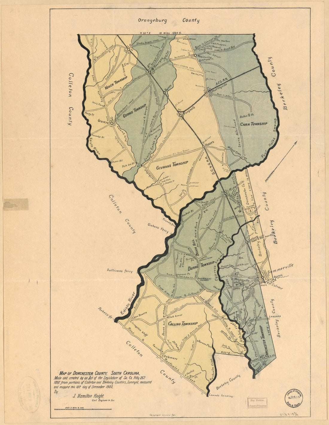 This old map of Map of Dorchester County, South Carolina : Made and Created by an Act of the Legislature of So. Ca. Feb&