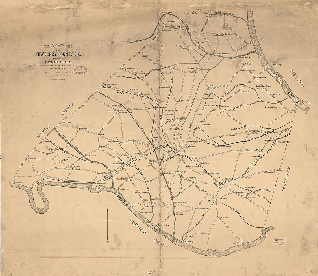 This old map of Map of Newberry County, S.C. (Map of Newberry County, South Carolina) from 1887 was created by Thomas M. Lake in 1887