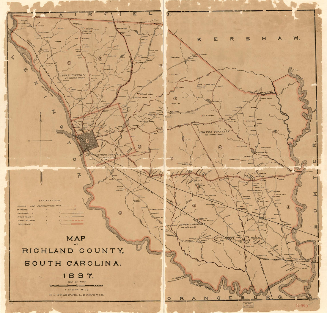 This old map of Map of Richland County, South Carolina from 1897 was created by M. L. Braswell in 1897