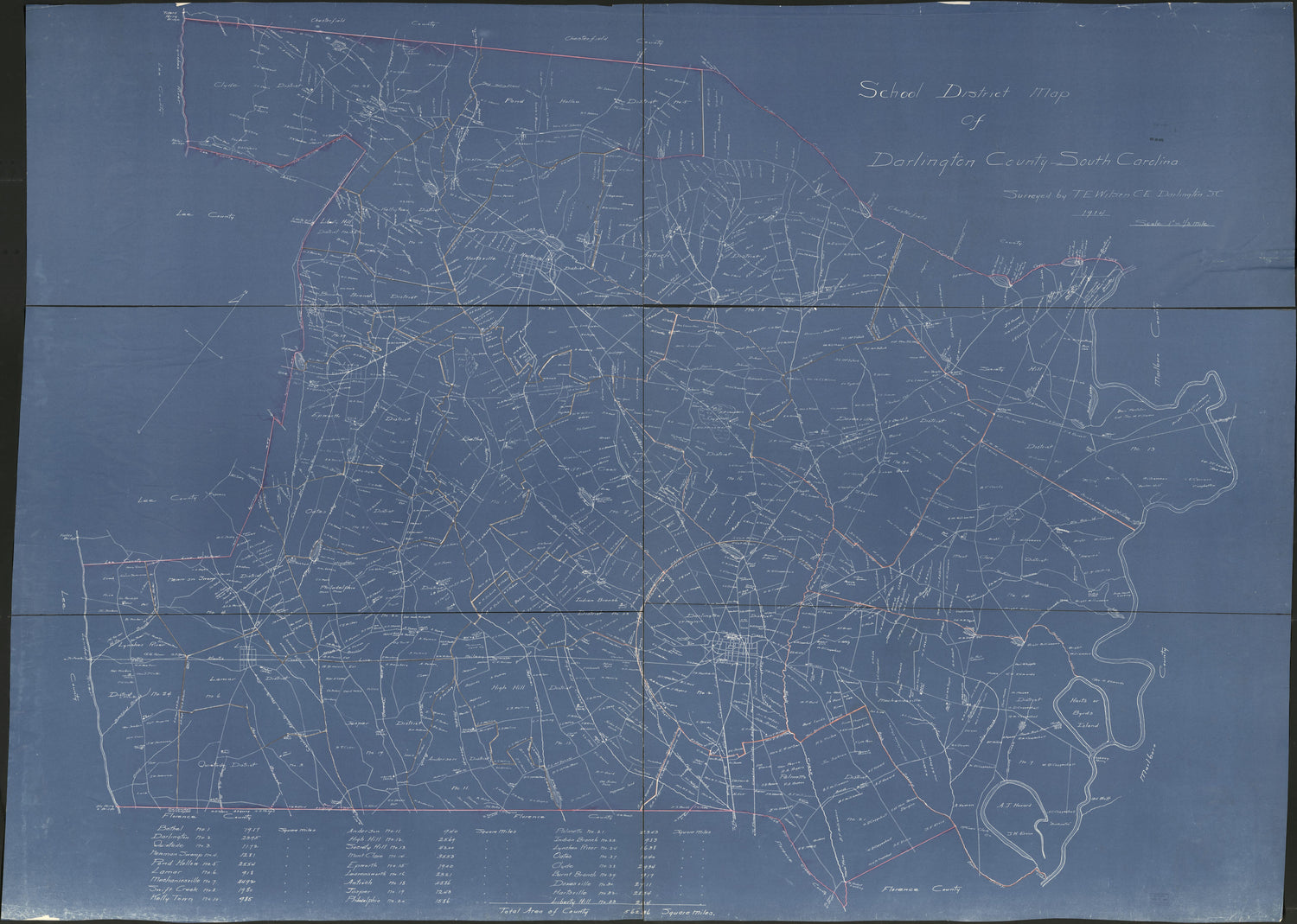 This old map of School District Map of Darlington County, South Carolina from 1914 was created by T. E. Wilson in 1914