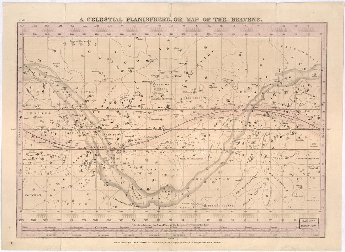 This old map of A Celestial Planisphere, Or Map of the Heavens from 1835 was created by Elijah H. (Elijah Hinsdale) Burritt, William Gardner Evans, Francis Junius Huntington in 1835