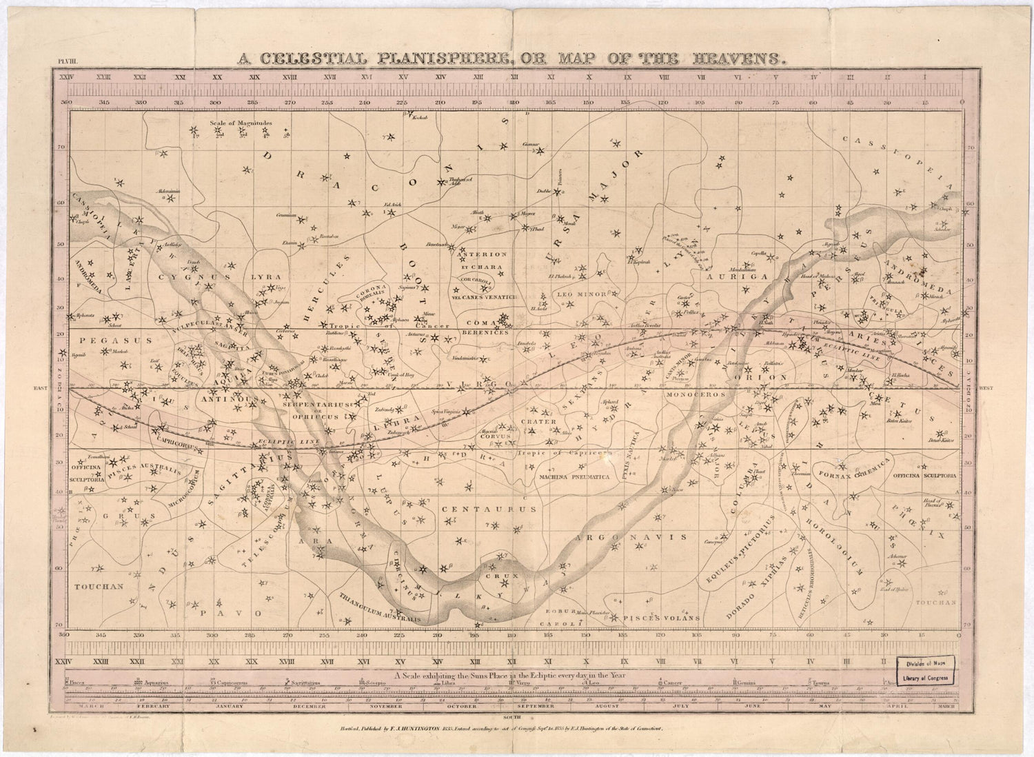 This old map of A Celestial Planisphere, Or Map of the Heavens from 1835 was created by Elijah H. (Elijah Hinsdale) Burritt, William Gardner Evans, Francis Junius Huntington in 1835