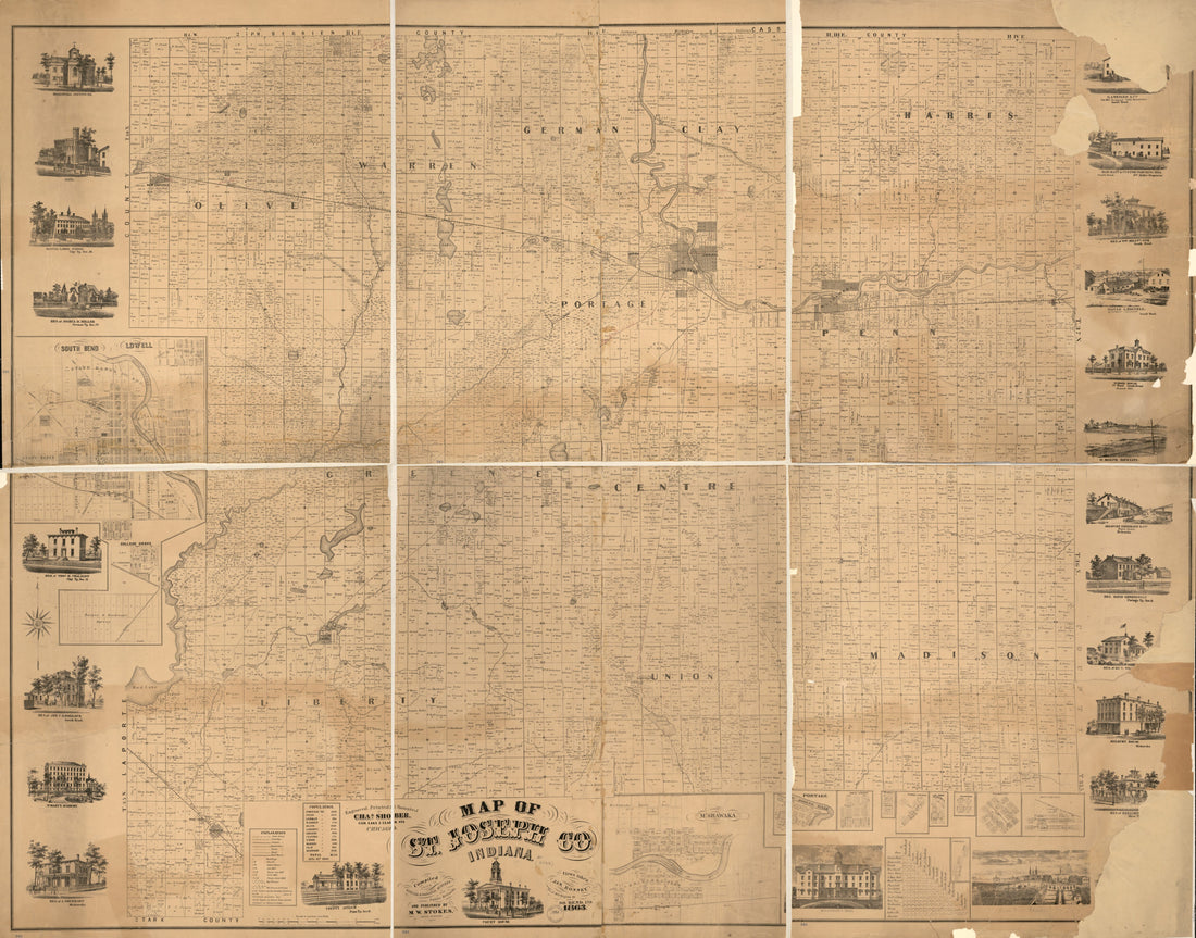 This old map of Map of St. Joseph Co., Indiana from 1866 was created by M. W. Stokes in 1866