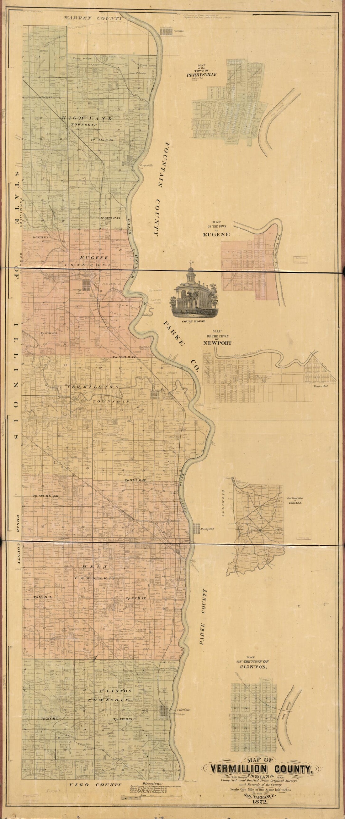 This old map of Map of Vermillion County, Indiana from 1872 was created by James Tarrance in 1872