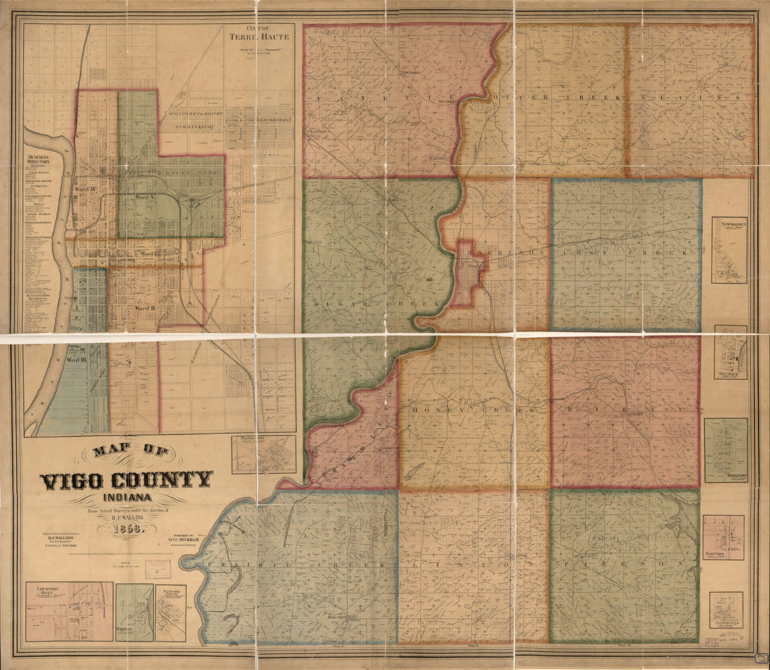 This old map of Map of Vigo County, Indiana from 1858 was created by Henry Francis Walling in 1858