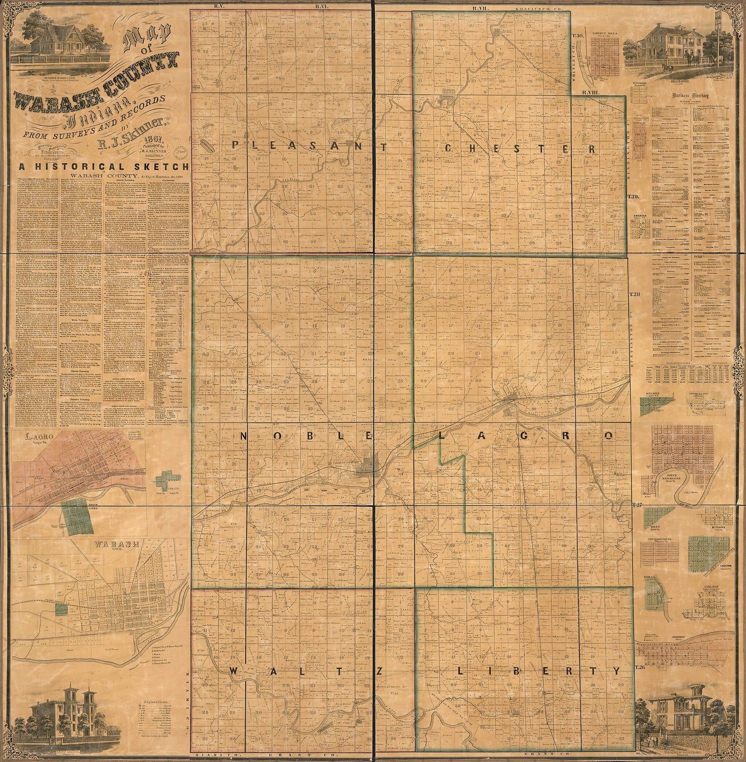 This old map of Map of Wabash County, Indiana from 1861 was created by Forbriger &amp; Co Ehrgott, Robert J. Skinner in 1861