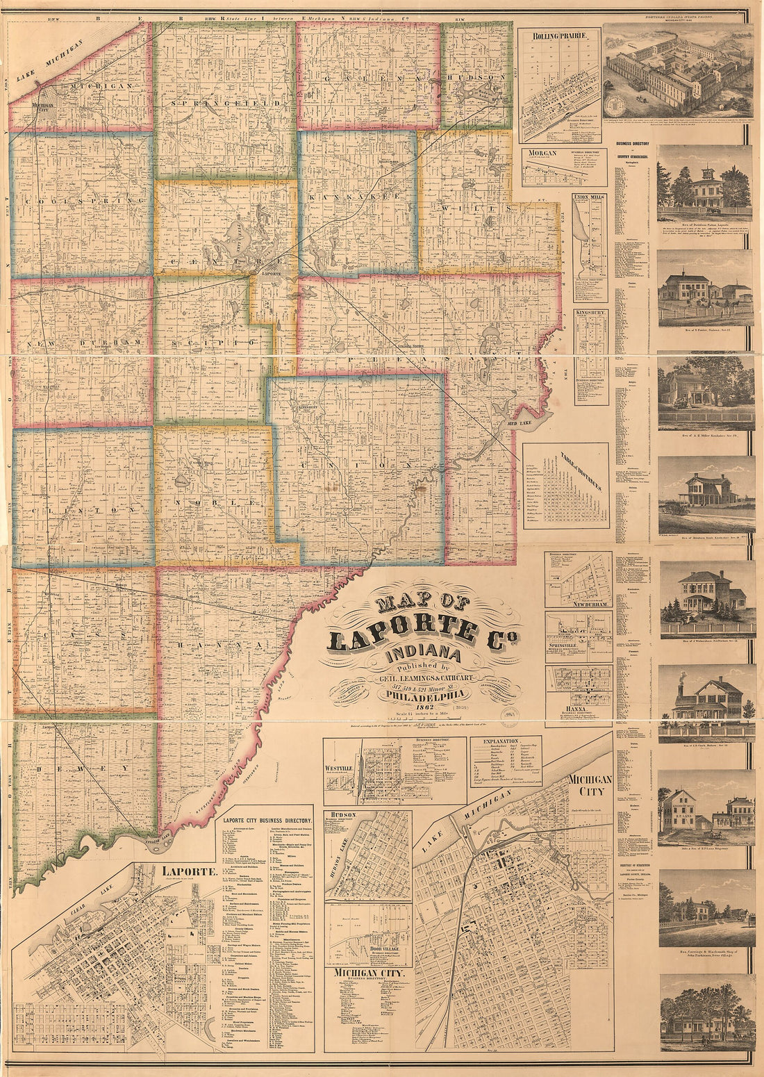 This old map of Map of LaPorte County, Indiana from 1866 was created by F. (Frederick) Bourquin,  Geil &amp; Harley, Joseph D. Nash,  Worley &amp; Bracher in 1866