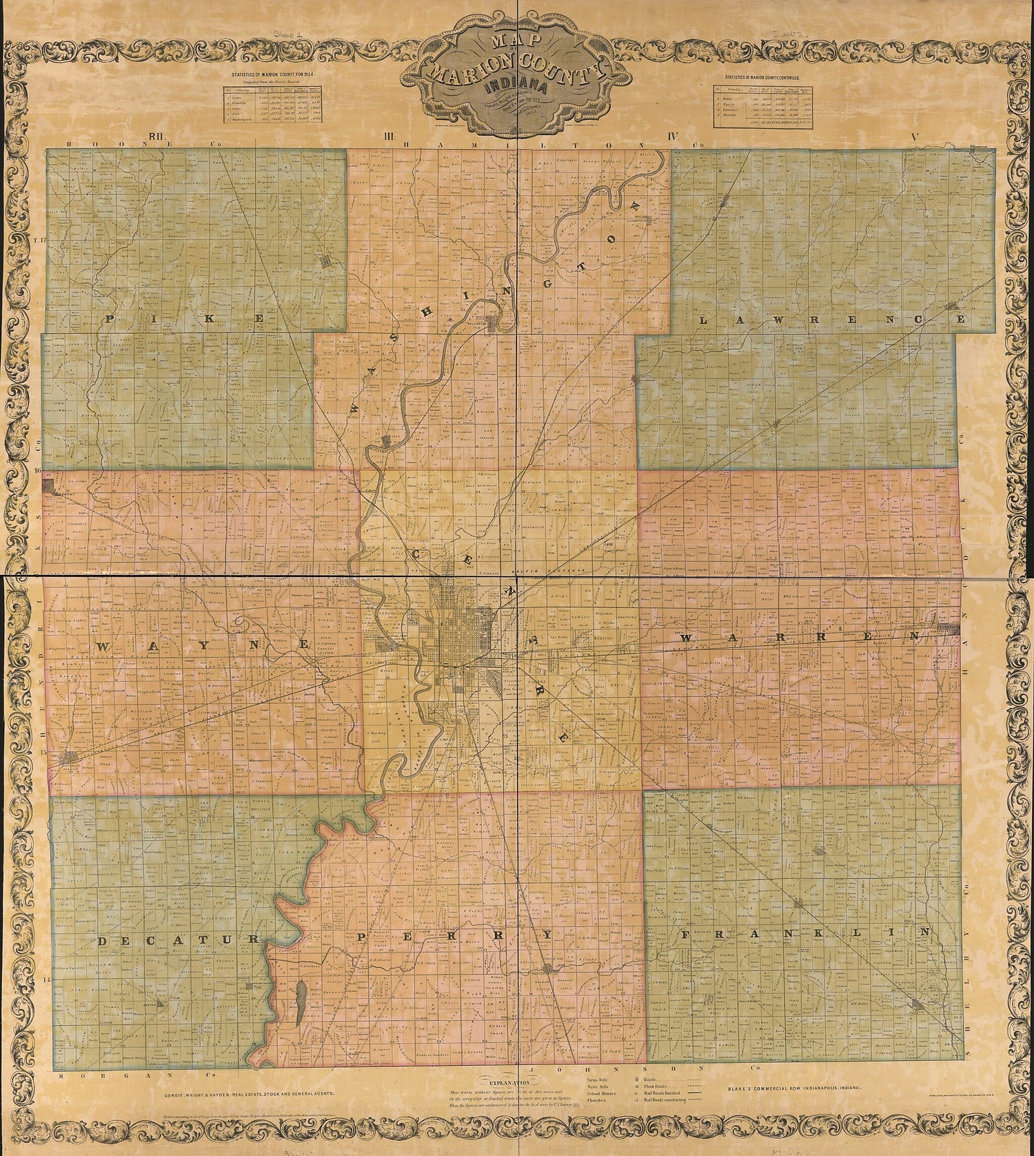 This old map of Map of Marion County, Indiana from 1855 was created by Wright &amp; Hayden Condit in 1855