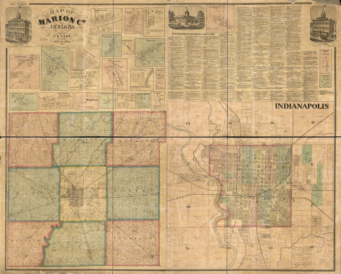 This old map of Map of Marion County, Indiana from 1866 was created by F. (Frederick) Bourquin, A. Warner,  Worley &amp; Bracher in 1866