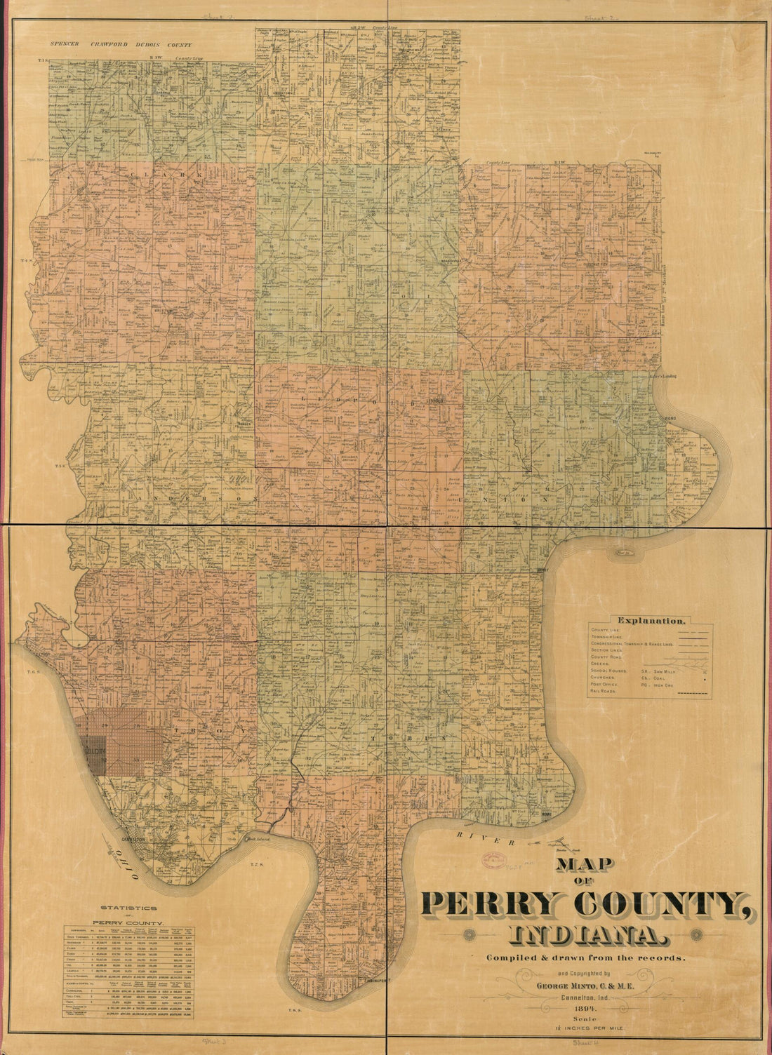 This old map of Map of Perry County, Indiana from 1894 was created by George Minto in 1894
