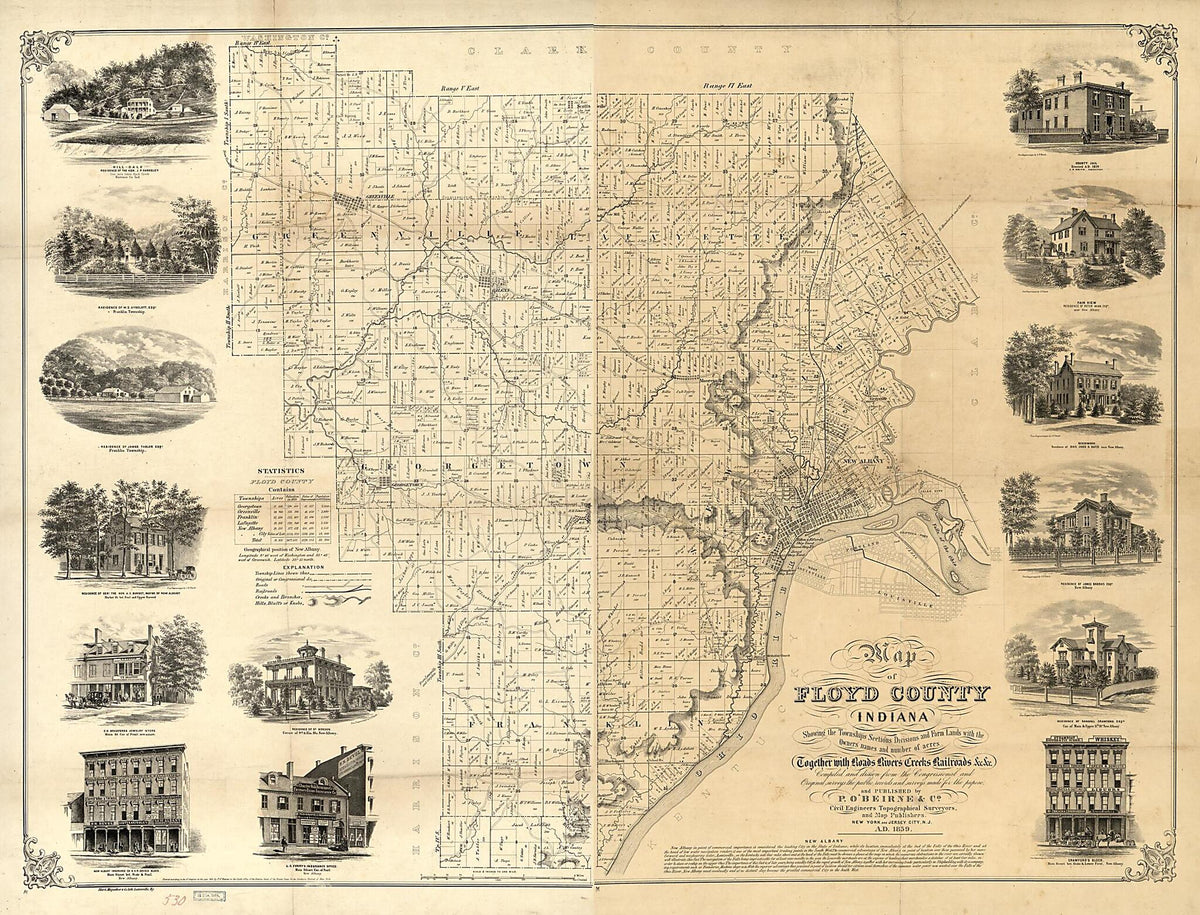 Map of Floyd County, Indiana : Showing the Townships Sections Divisions and Farm Lands With the Owners&