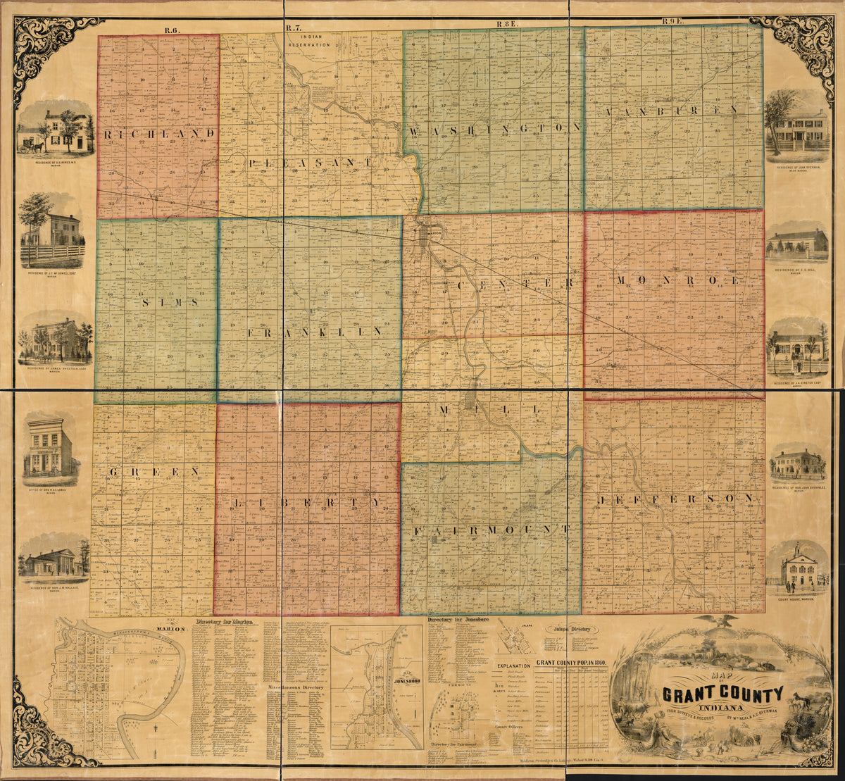 Map of Grant County, Indiana in 1861 by Relic Map Company