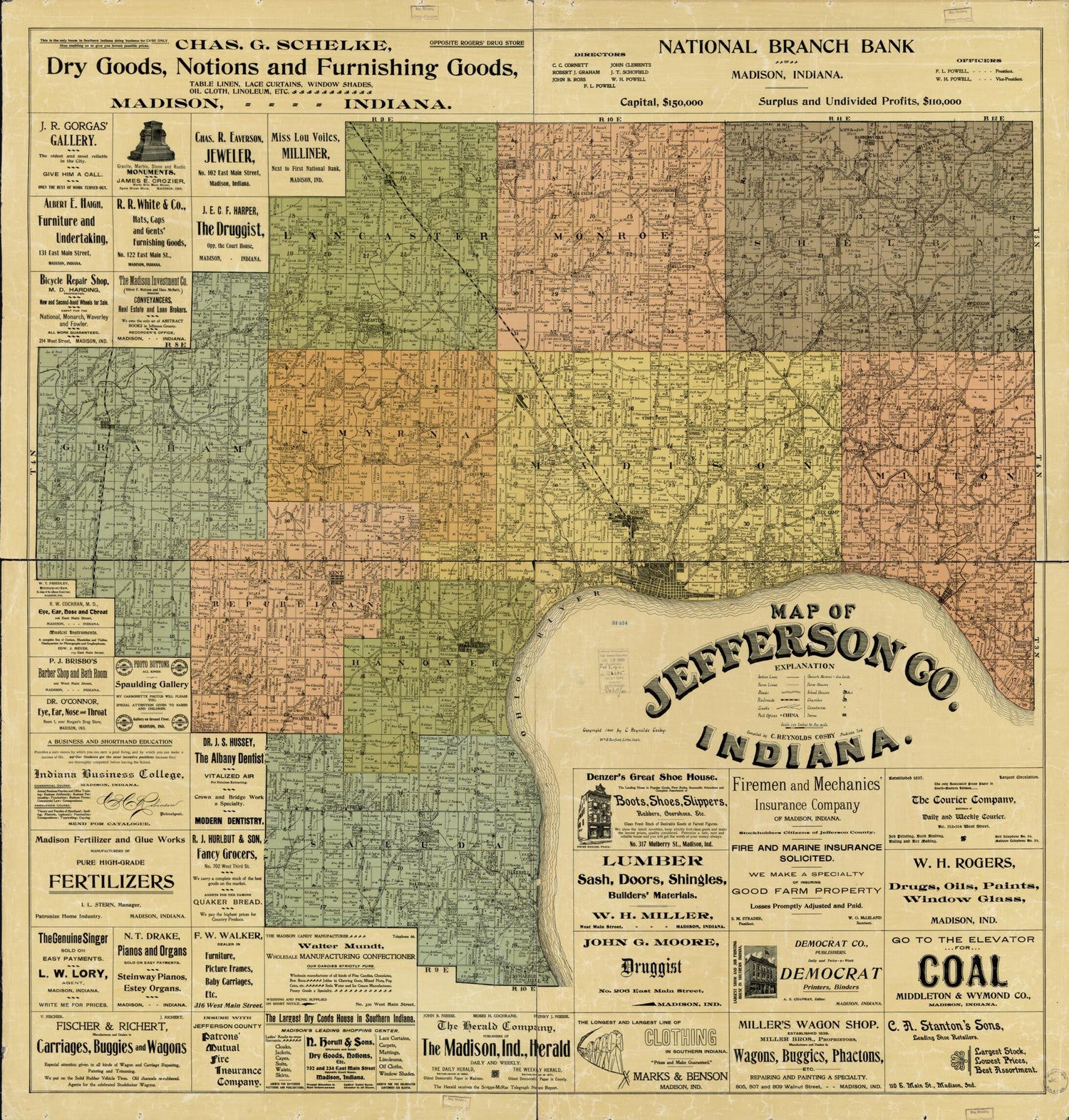 This old map of Map of Jefferson Co., Indiana from 1900 was created by C. Reynolds Cosby in 1900