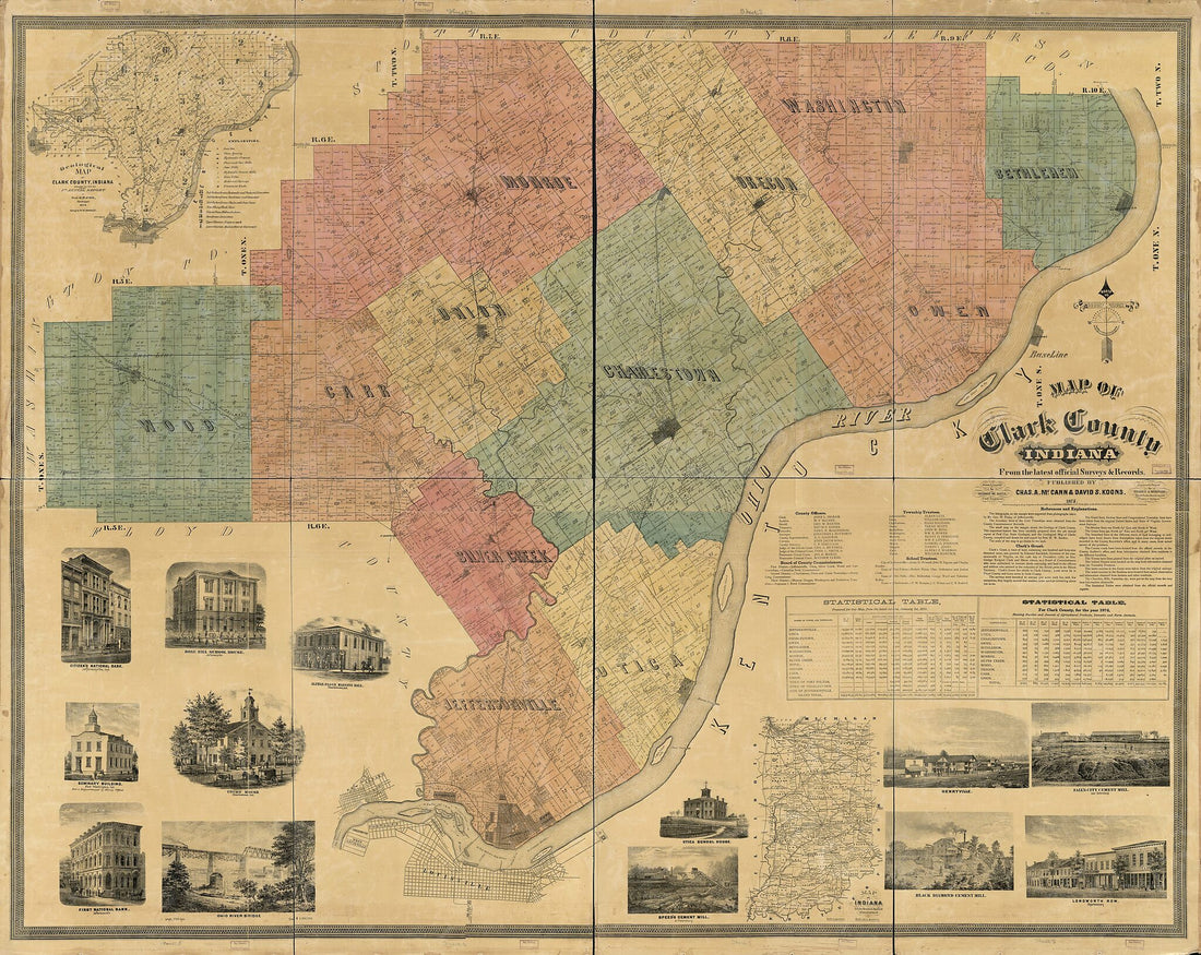 This old map of Map of Clark County, Indiana from 1875 was created by George W. Davis in 1875
