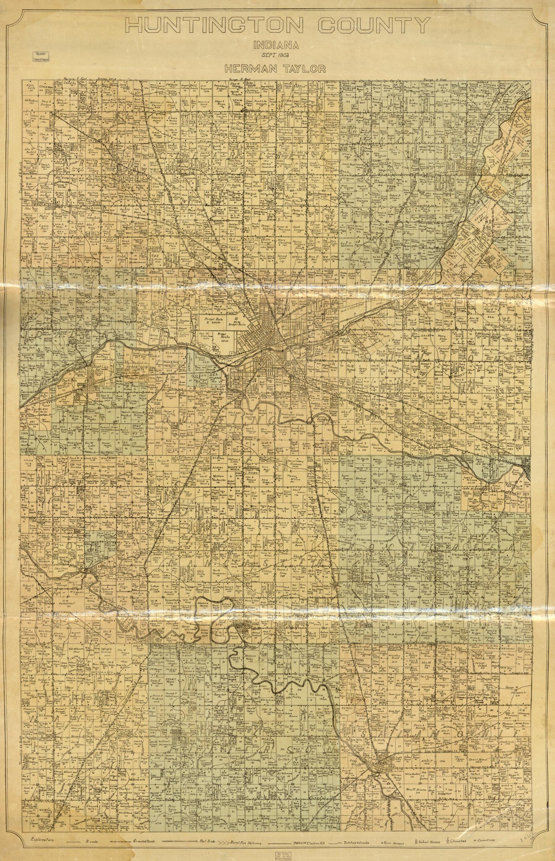 This old map of Huntington County, Indiana from 1903 was created by Herman Taylor in 1903