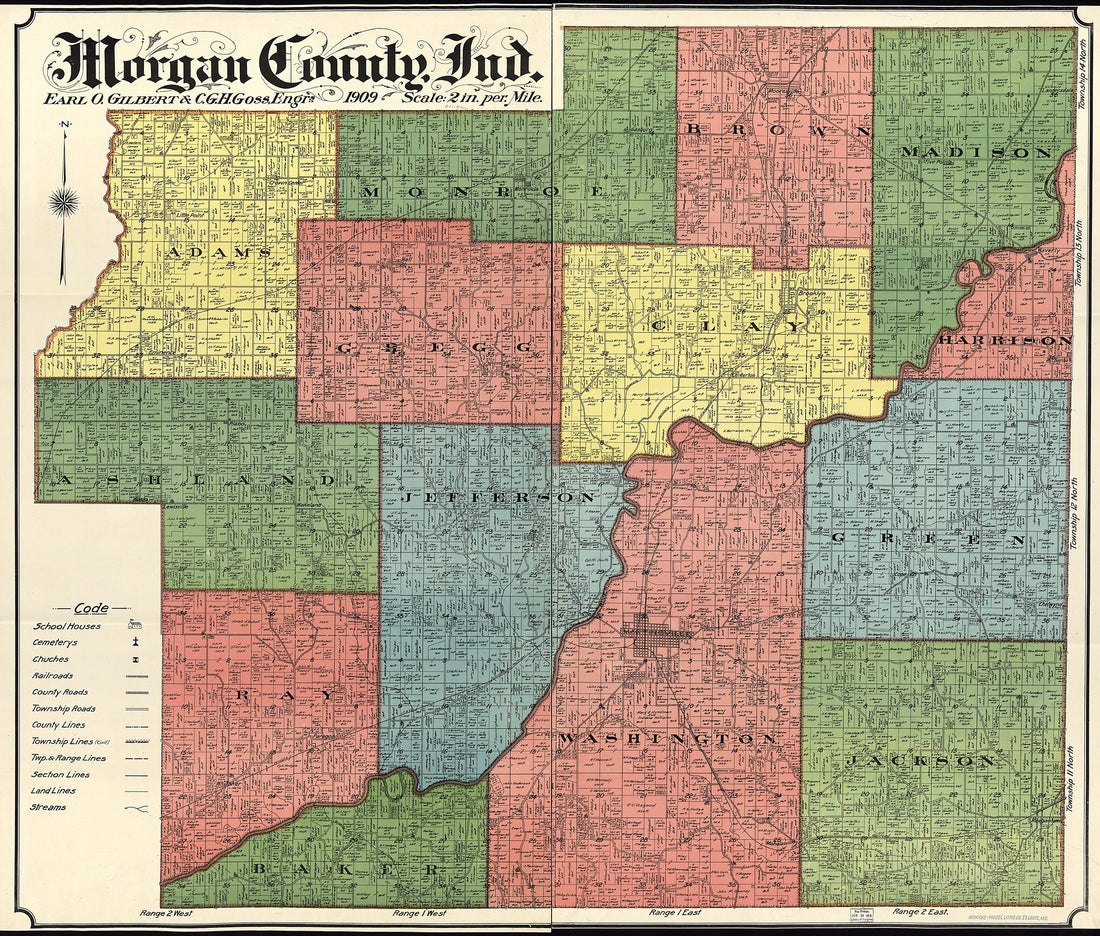 This old map of Morgan County, Indiana from 1894 was created by Earl O. Gilbert in 1894