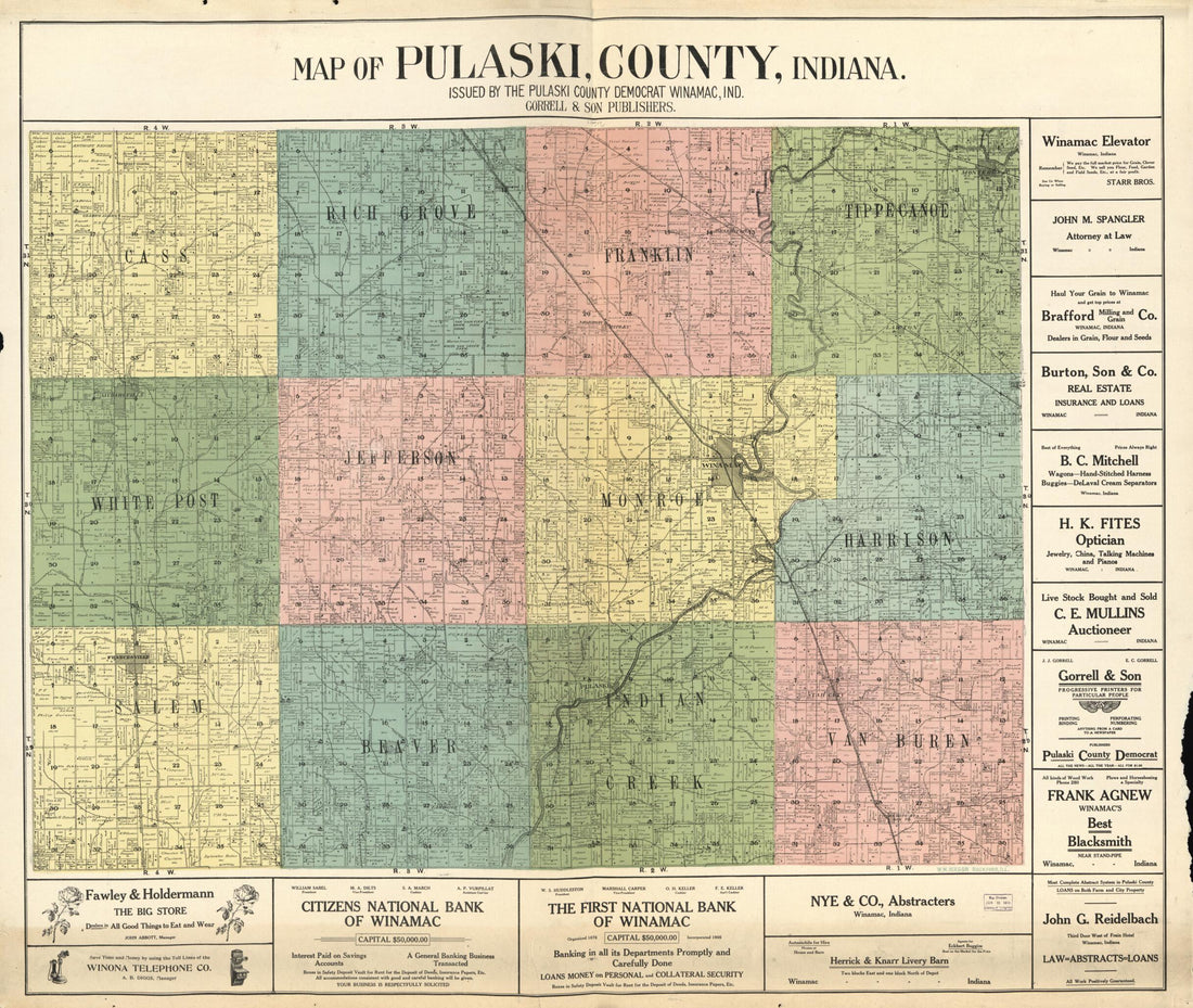 This old map of Map of Pulaski County, Indiana from 1907 was created by  Gorrell &amp; Son Publishers in 1907