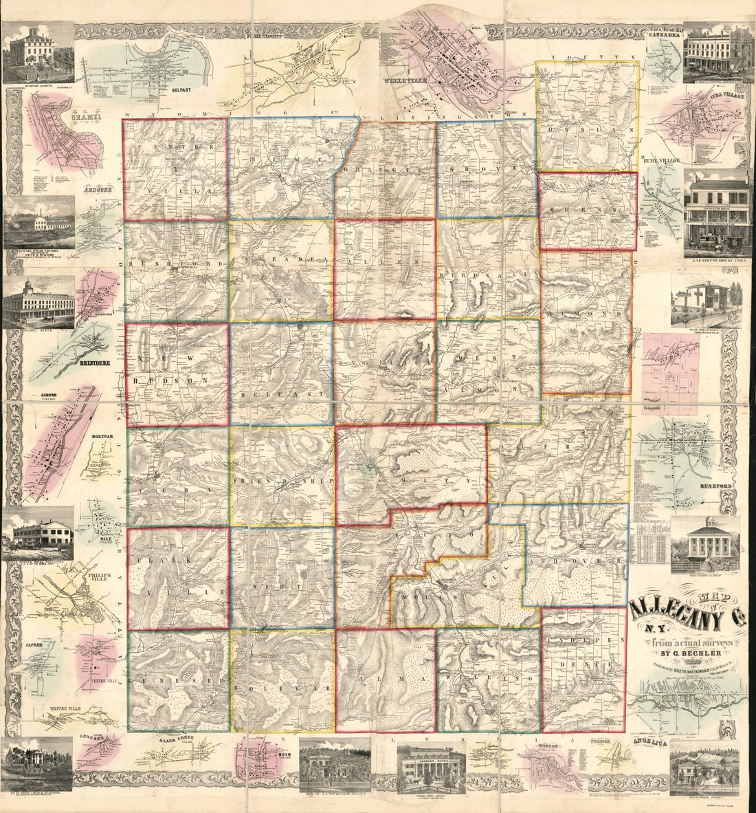 This old map of Map of Allegany Co., New York : from Actual Surveys from 1856 was created by Gustavus R. Bechler, Matthews &amp; Co Gillette, Robert Pearsall Smith in 1856
