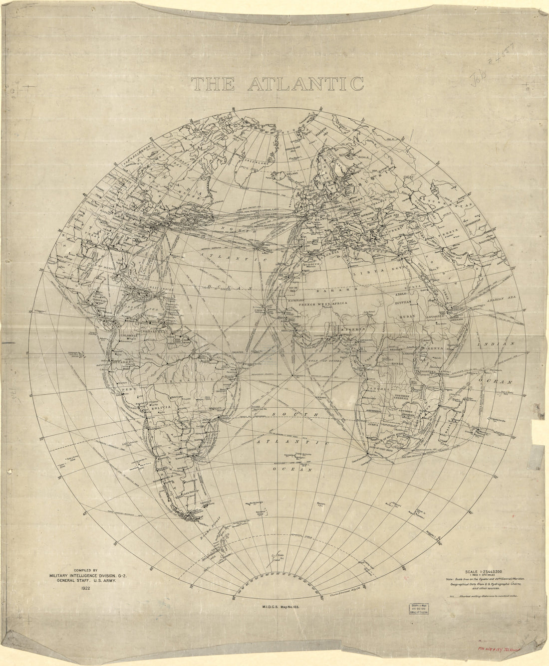 This old map of The Atlantic from 1922 was created by Charles H. Ourand in 1922
