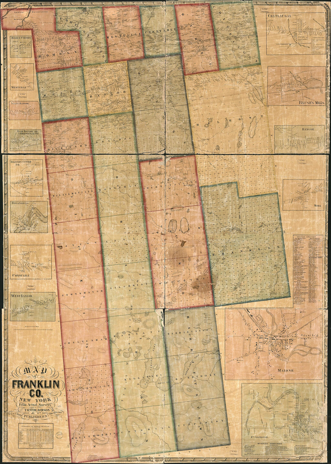 This old map of Map of Franklin County, New York : from Actual Surveys from 1858 was created by Robert Pearsall Smith, Dawson &amp; Co Taintor in 1858
