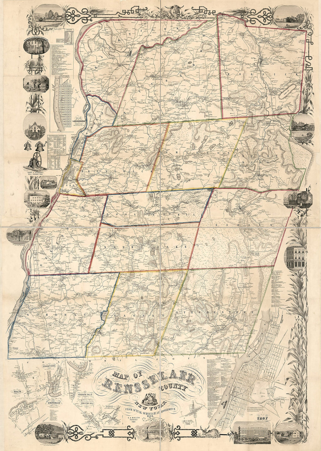 This old map of Map of Rensselaer County, New York : from Actual Surveys from 1854 was created by E. A. Balch, A. E. (Andrew E.) Rogerson, Robert Pearsall Smith in 1854