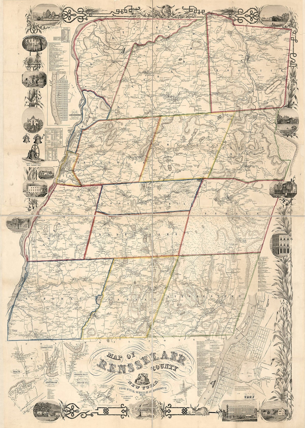 Map of Rensselaer County, New York : from Actual Surveys 1854 by Relic Map Company