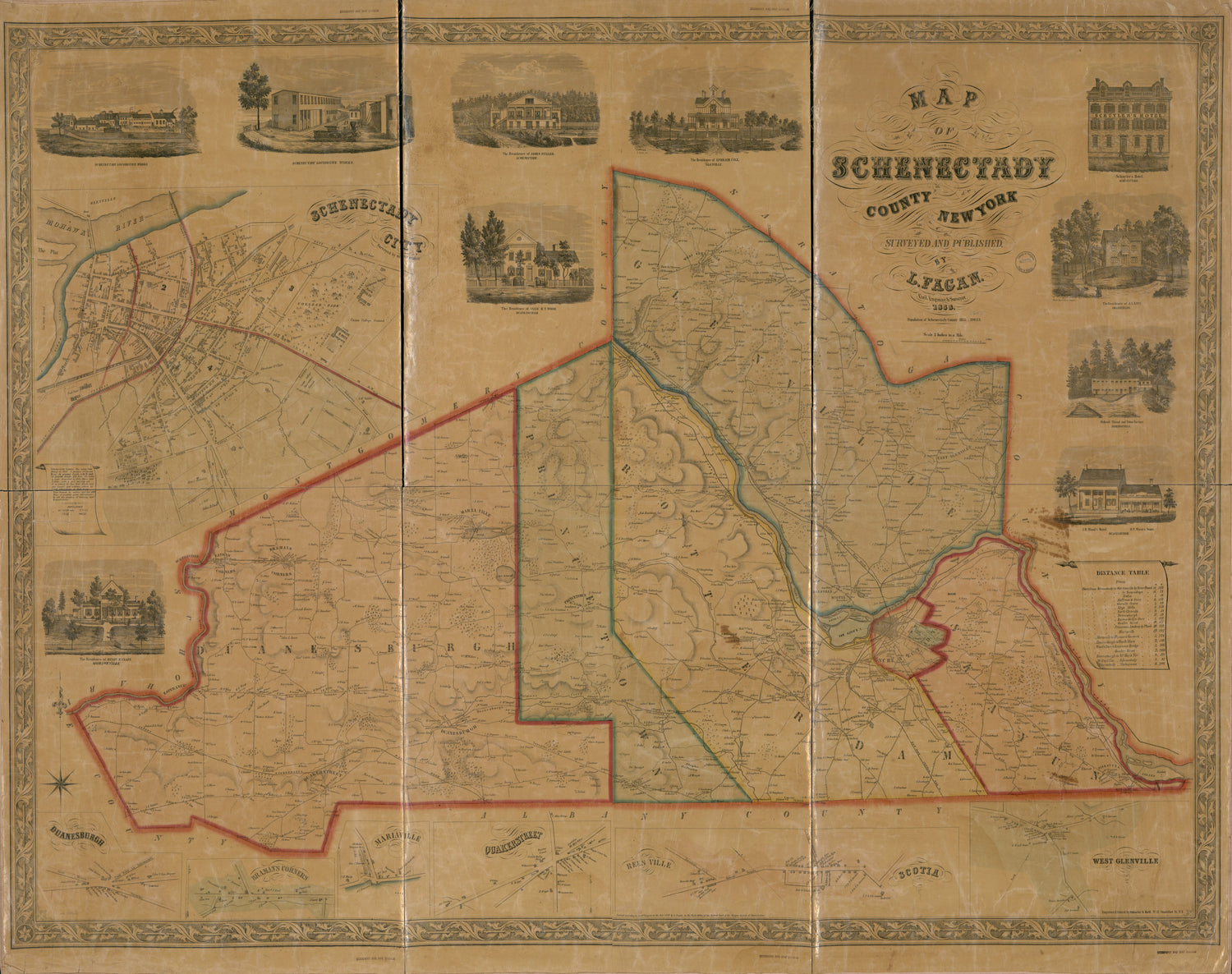 This old map of Map of Schenectady County, New York from 1856 was created by  Dumcke &amp; Keil, L. Fagan, Henry Ramsay in 1856