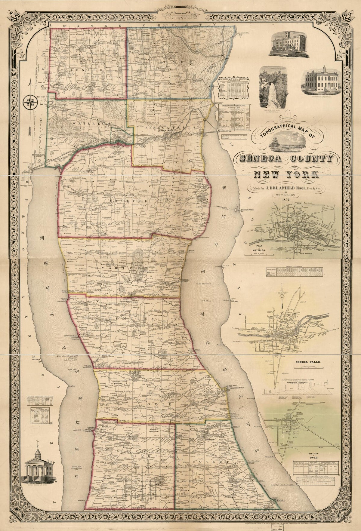 Topographical Map of Seneca County, New York in 1852 by Relic Map Company