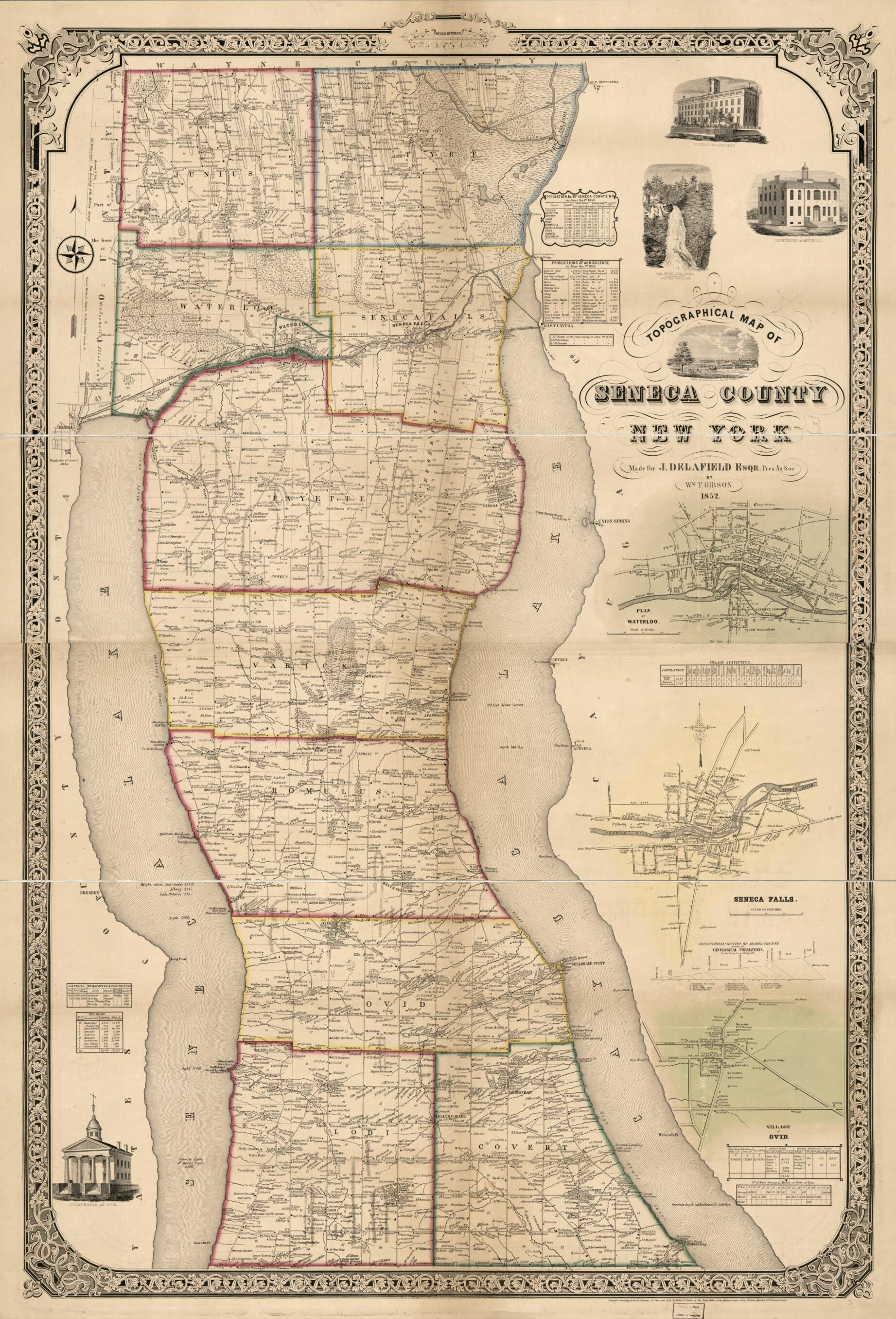 This old map of Topographical Map of Seneca County, New York from 1852 was created by Wm. T. (William T.) Gibson,  Seneca County Agricultural Society (N.Y.), Robert Pearsall Smith in 1852